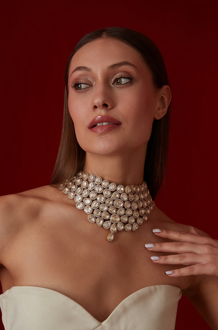 Arissa Polki Silver Choker Necklace