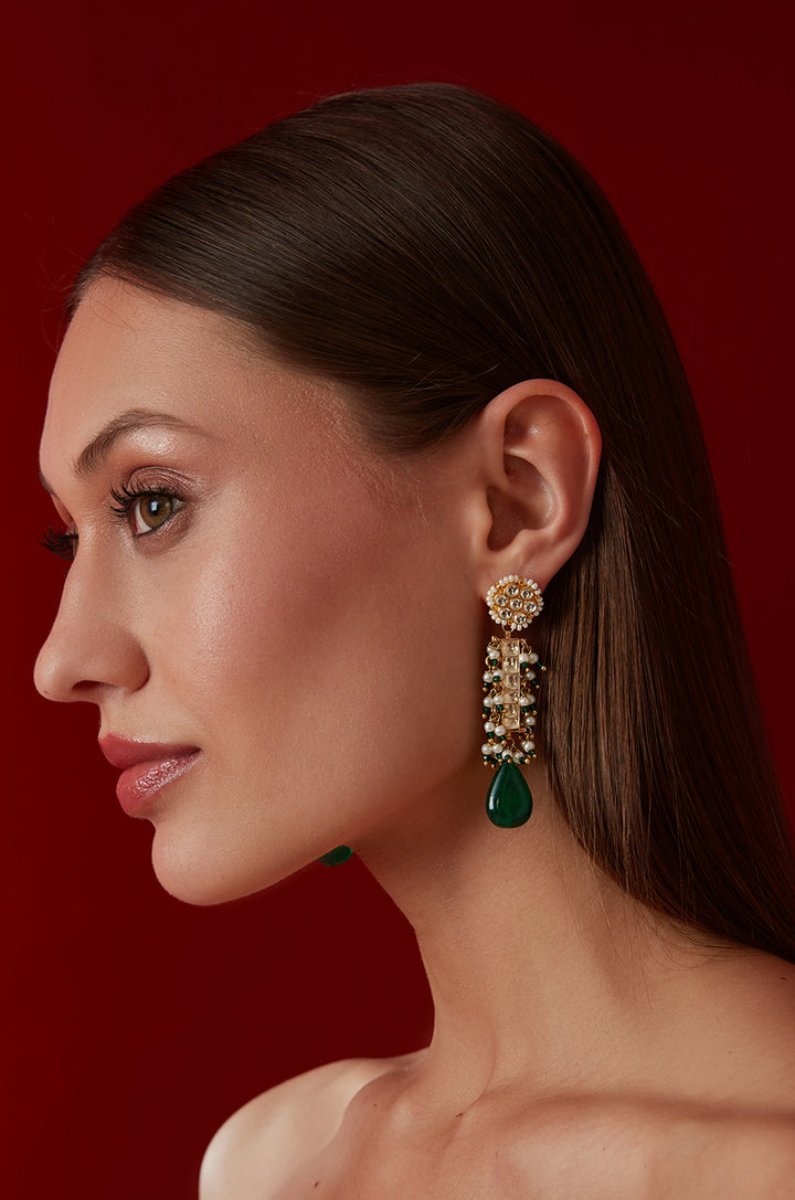Ekisha Green Kundan Earrings