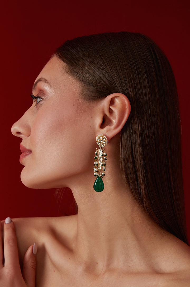Ekisha Green Kundan Earrings