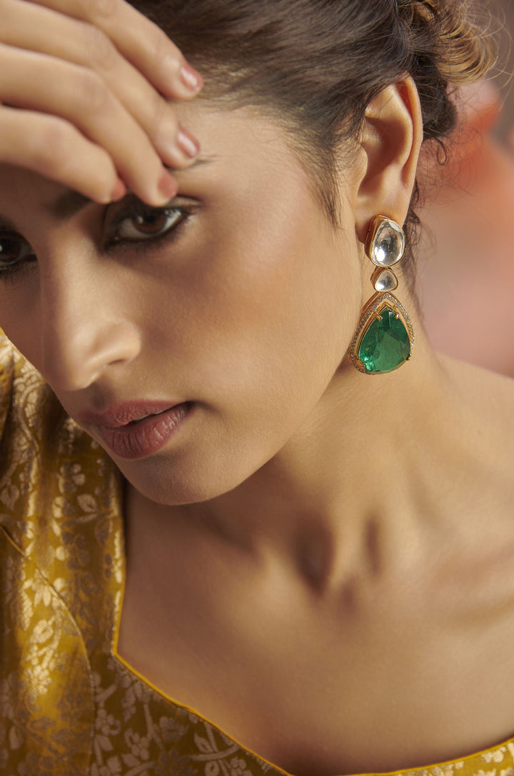 Farida Emerald Green Polki Earrings