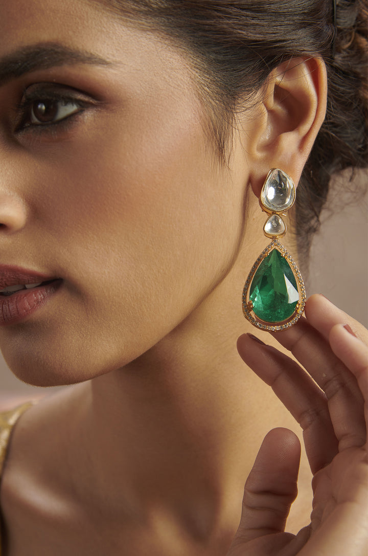 Farida Emerald Green Polki Earrings