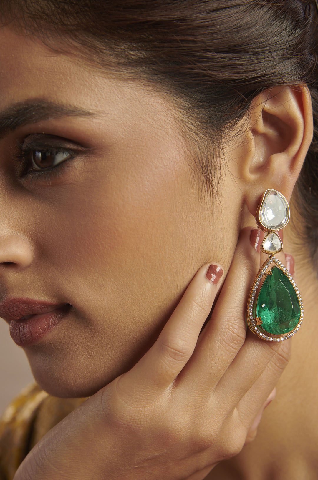 Farida Emerald Green Polki Earrings