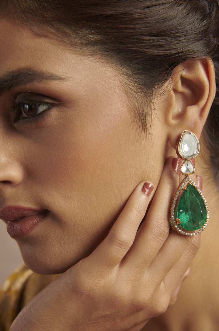 Farida Emerald Green Polki Earrings