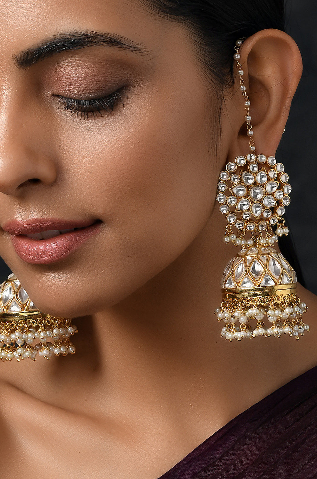 Shravya Gold Plated Polki & Pearl Jhumkas