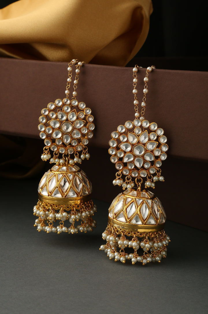 Shravya Gold Plated Polki & Pearl Jhumkas