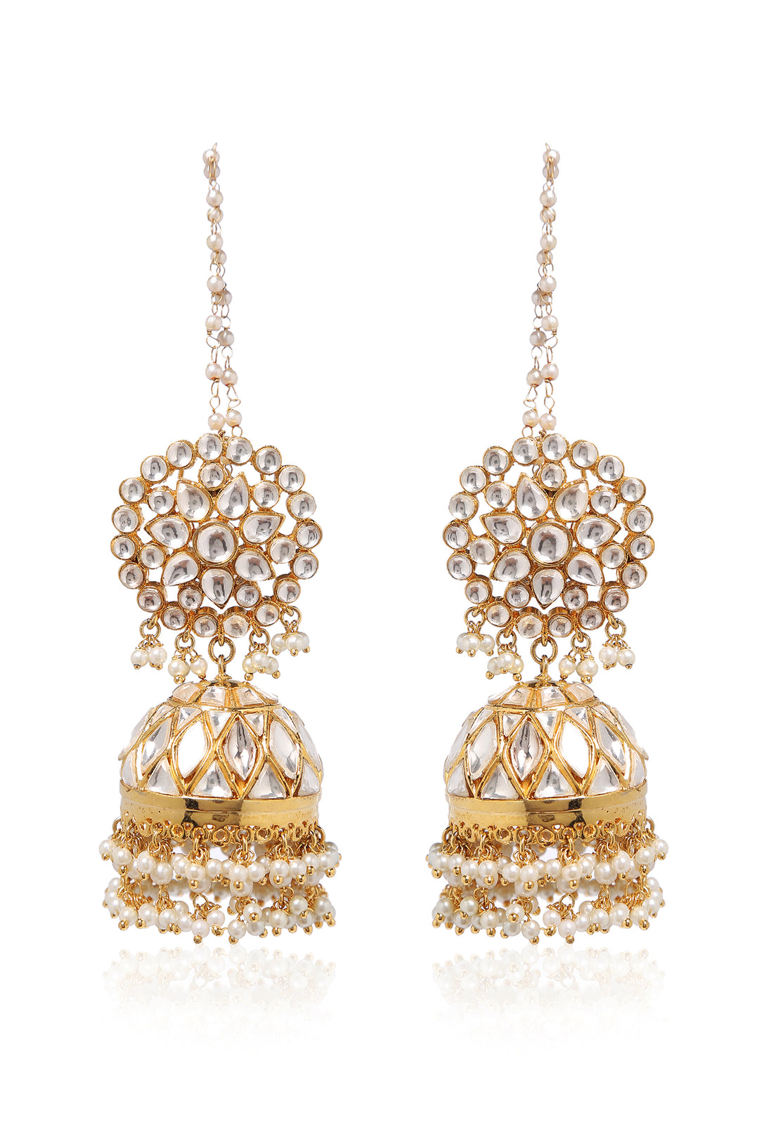 Shravya Gold Plated Polki & Pearl Jhumkas