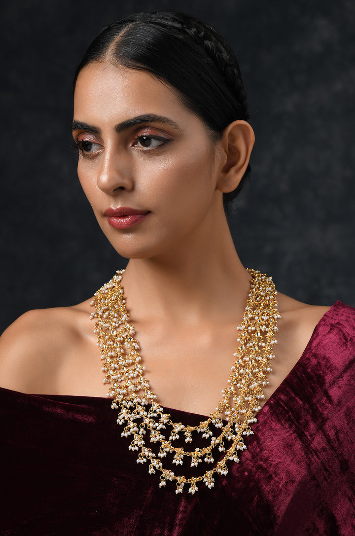 Gargi White Gold Plated Kundan Necklace with Pearls