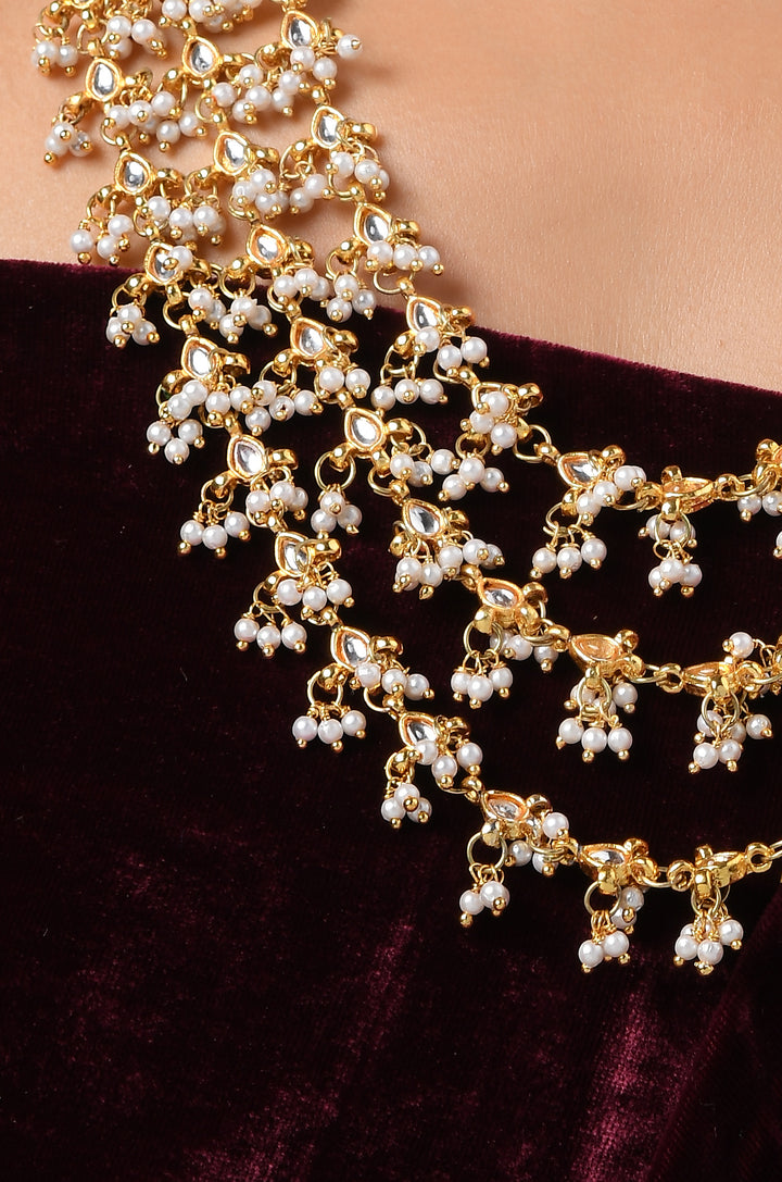 Gargi White Gold Plated Kundan Necklace with Pearls