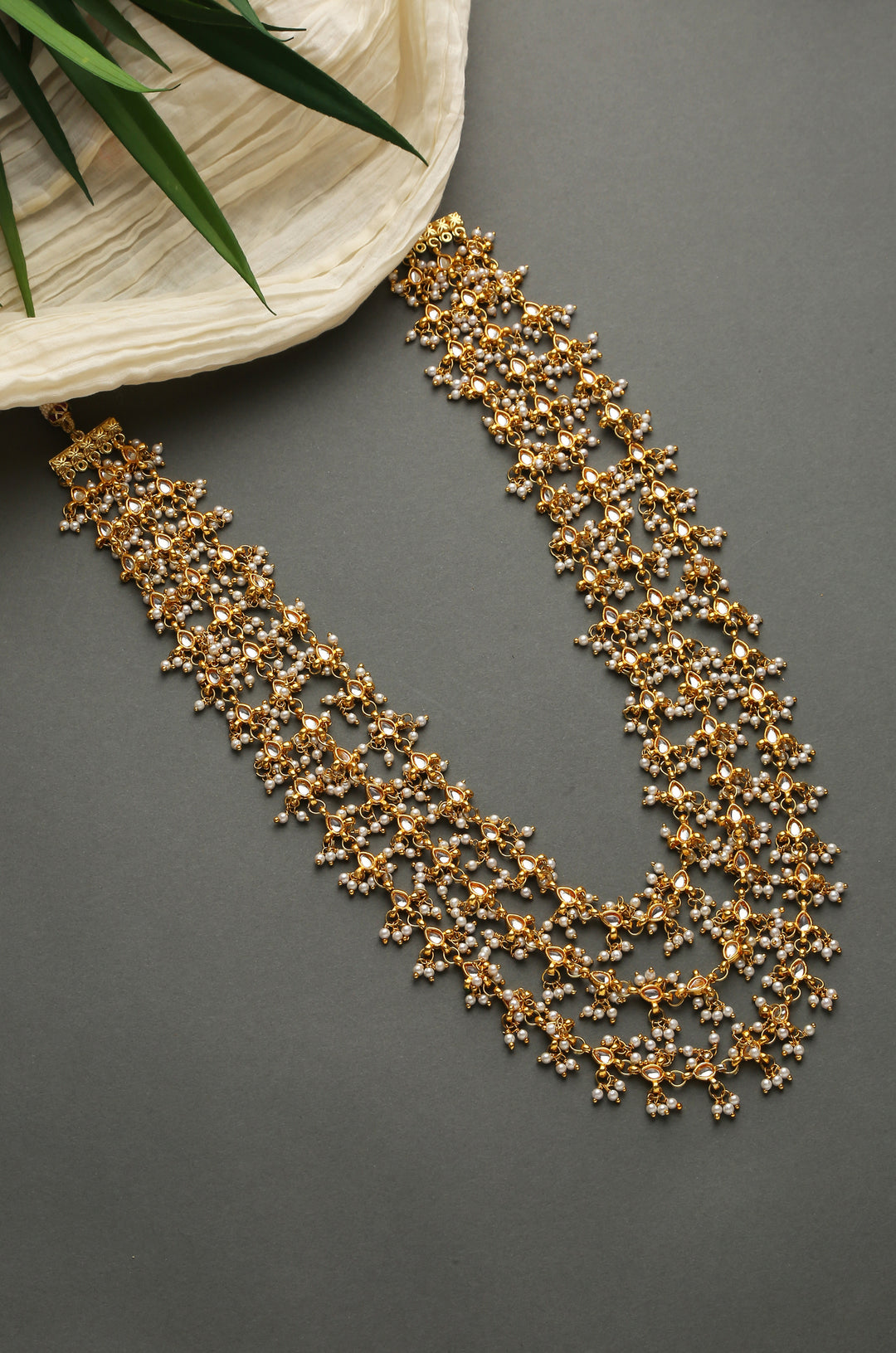 Gargi White Gold Plated Kundan Necklace with Pearls
