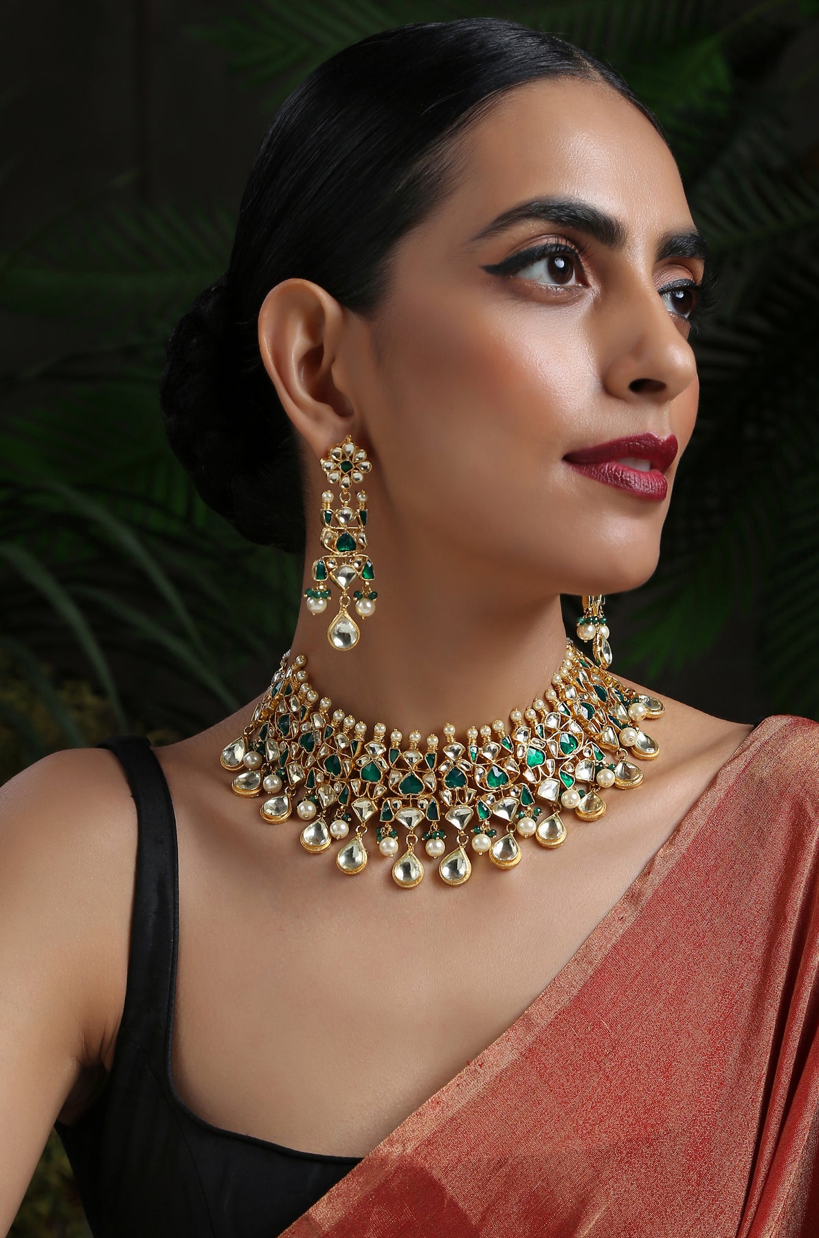 Khanijo Green Kundan Gold Plated Choker Necklace Set – Paisley Pop Shop