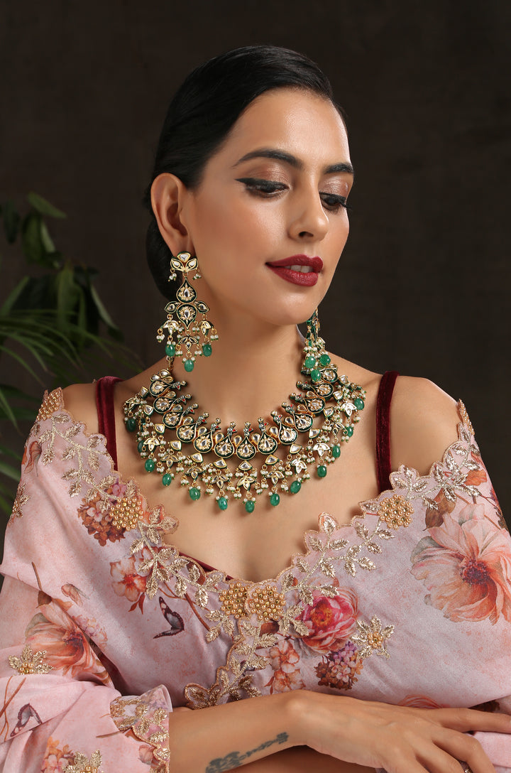 Maalai Green Meenakari Handpainted Choker Necklace Set