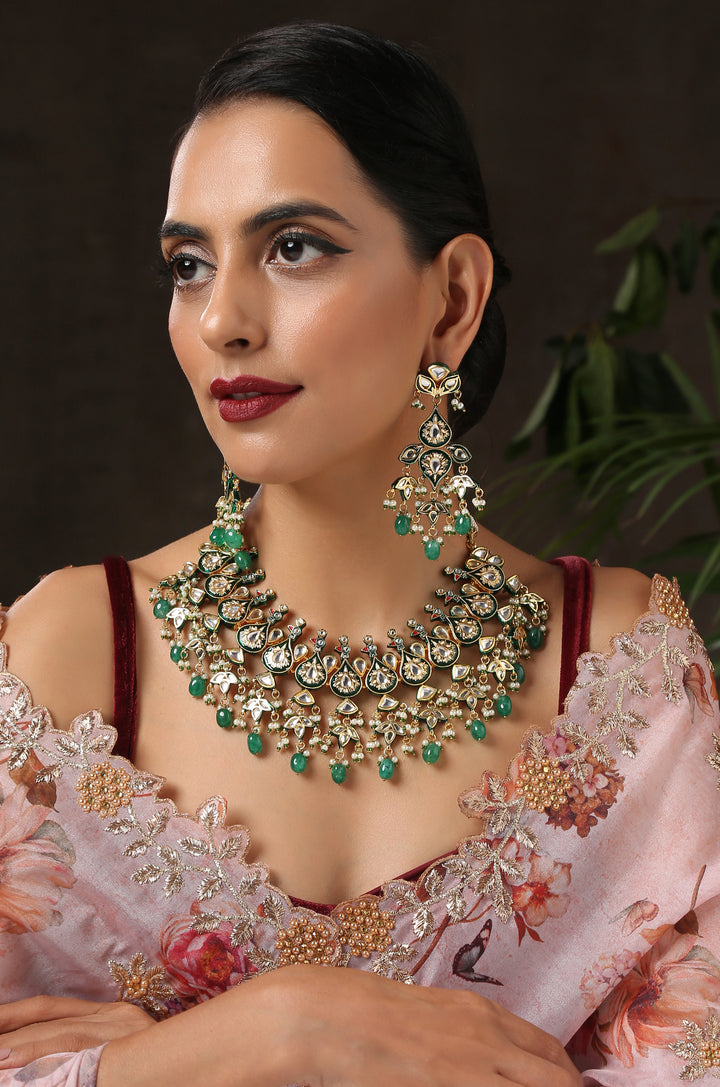 Maalai Green Meenakari Handpainted Choker Necklace Set