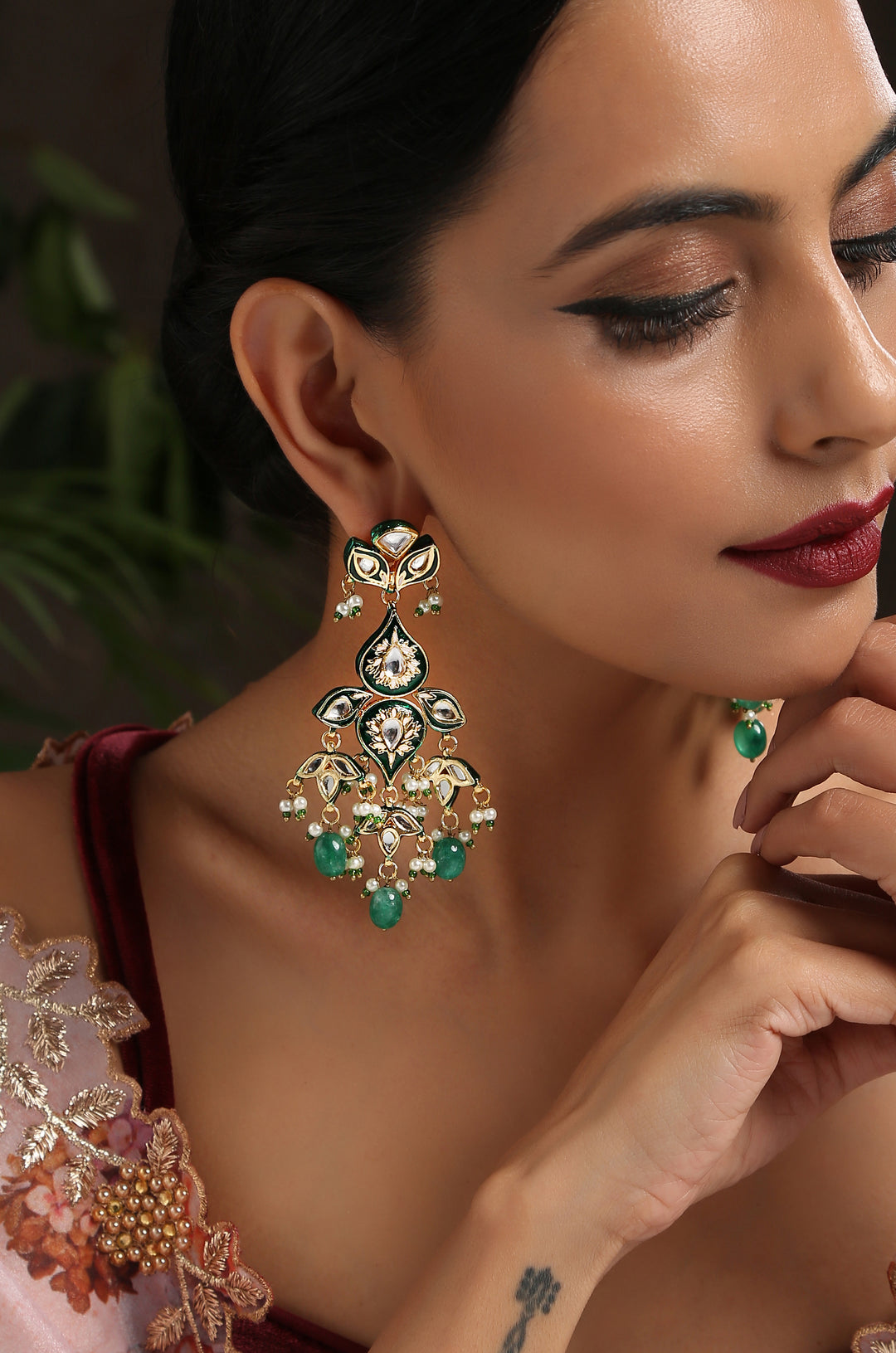 Maalai Green Meenakari Handpainted Choker Necklace Set