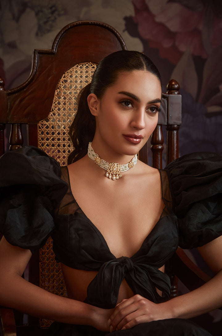 Jheer Polki Silver Necklace