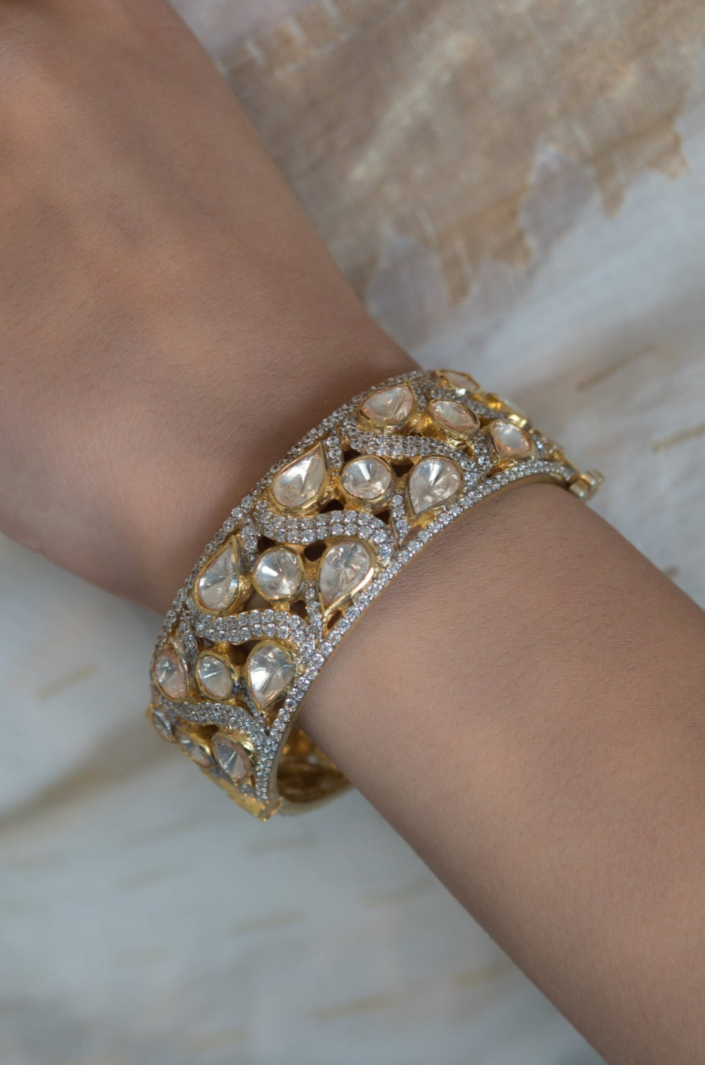 Bina Polki Silver Bangle