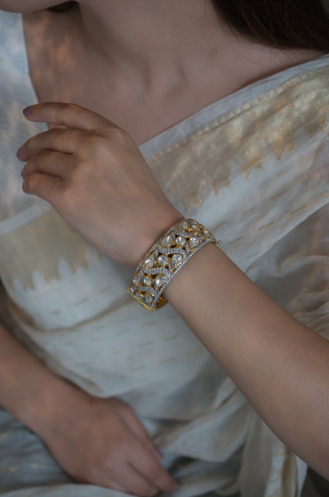 Bina Polki Silver Bangle