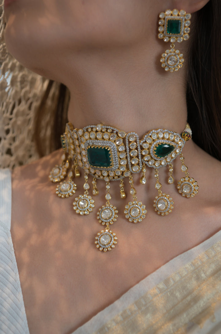 Vama Polki Silver Choker Necklace Set