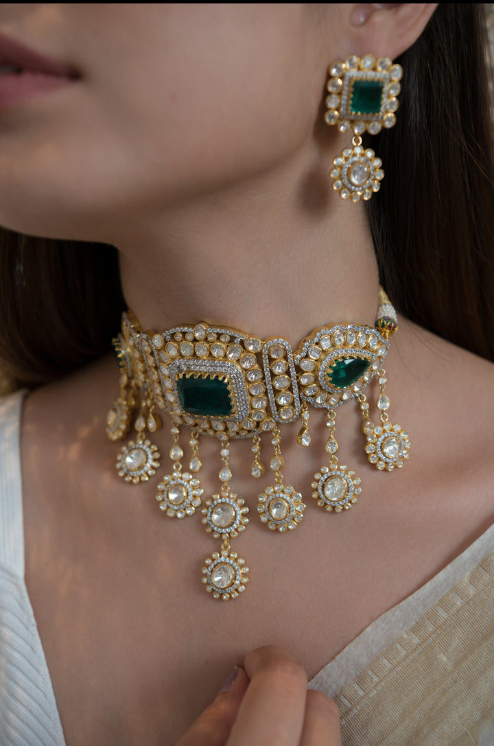 Vama Polki Silver Choker Necklace Set