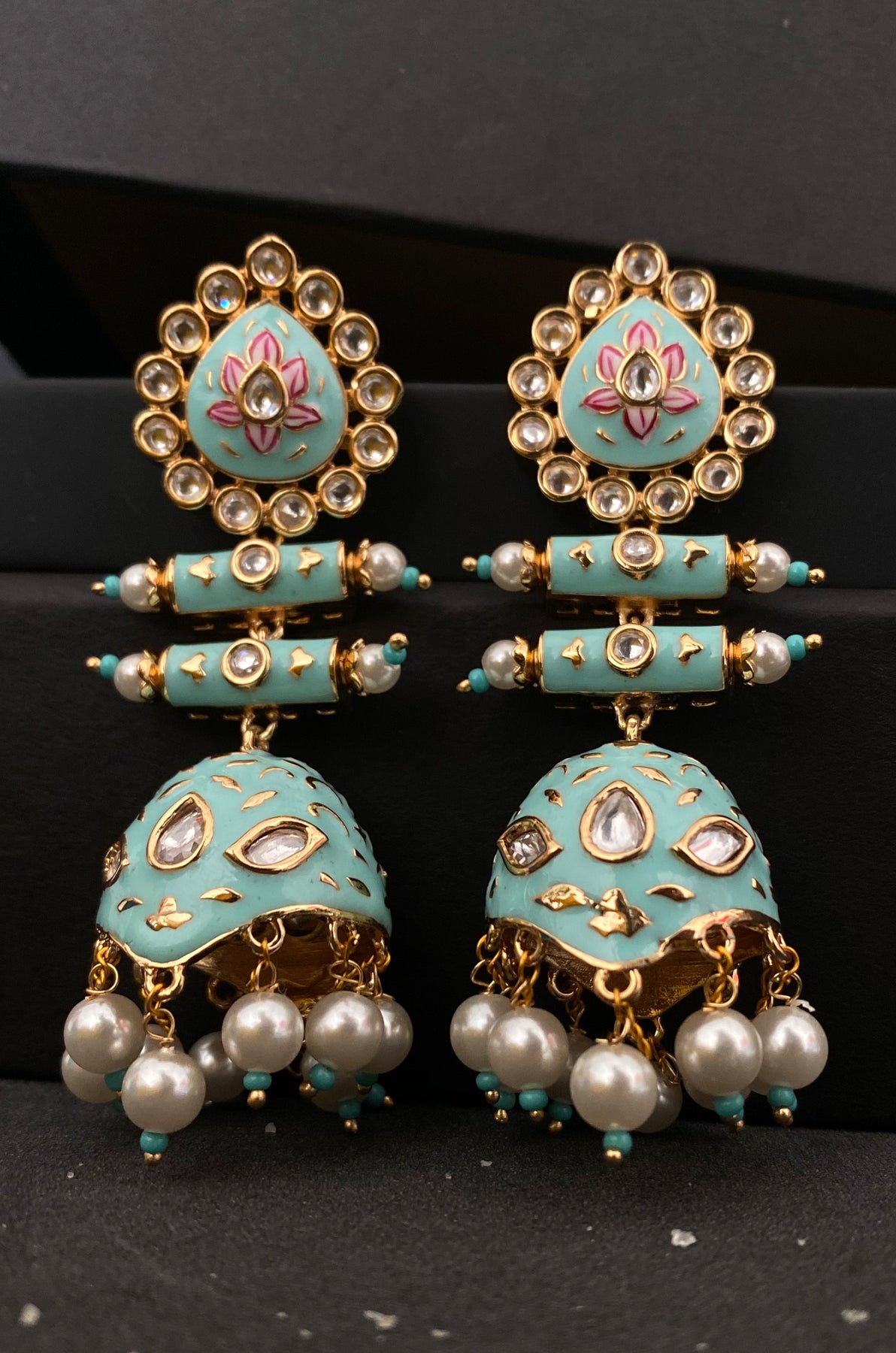 Buy Silver Meenakari Earrings - Hanging Blue Lotus Online