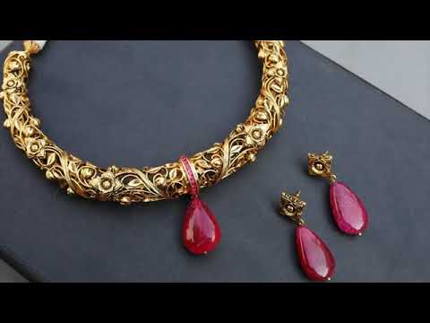 Gold Plated Temple Work Choker Necklace Set