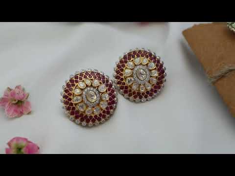 Adza Red Polki Silver Studs