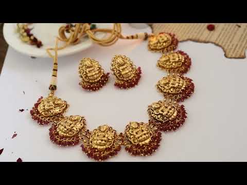 Gold Plated Temple Work Choker Necklace Set