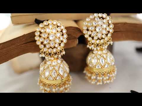 Shravya Gold Plated Polki & Pearl Jhumkas