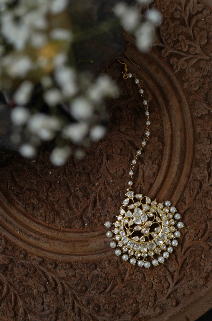 Jarul Polki Silver Maang Tikka