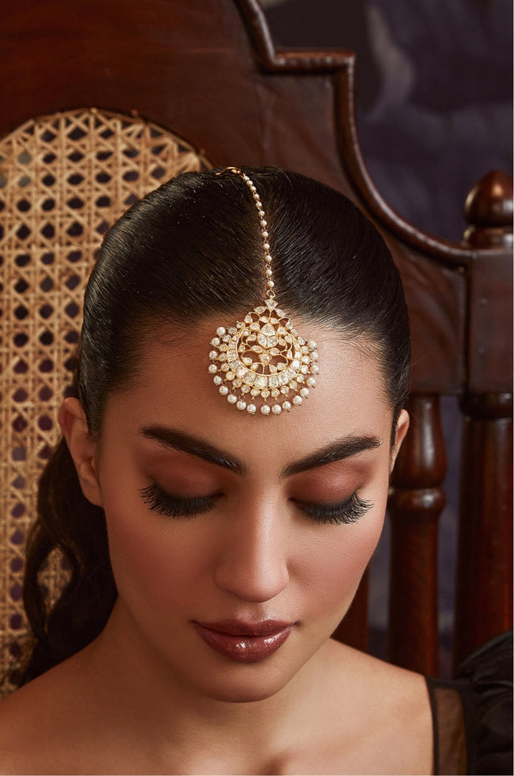 Jarul Polki Silver Maang Tikka