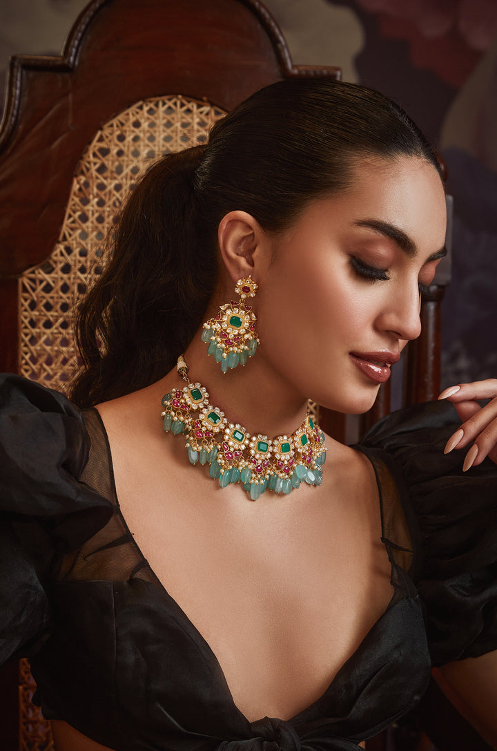 Windarma Polki Silver Choker Necklace Set