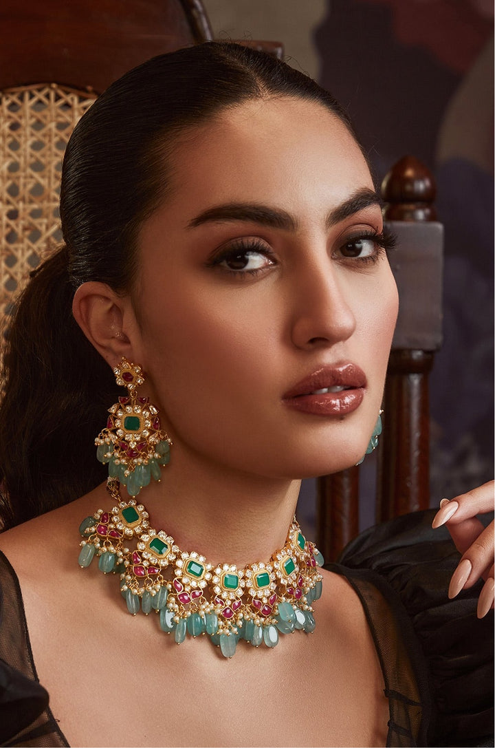 Windarma Polki Silver Choker Necklace Set