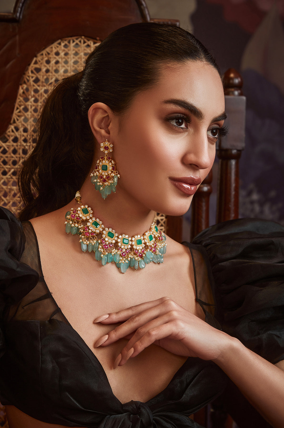 Windarma Polki Silver Choker Necklace Set