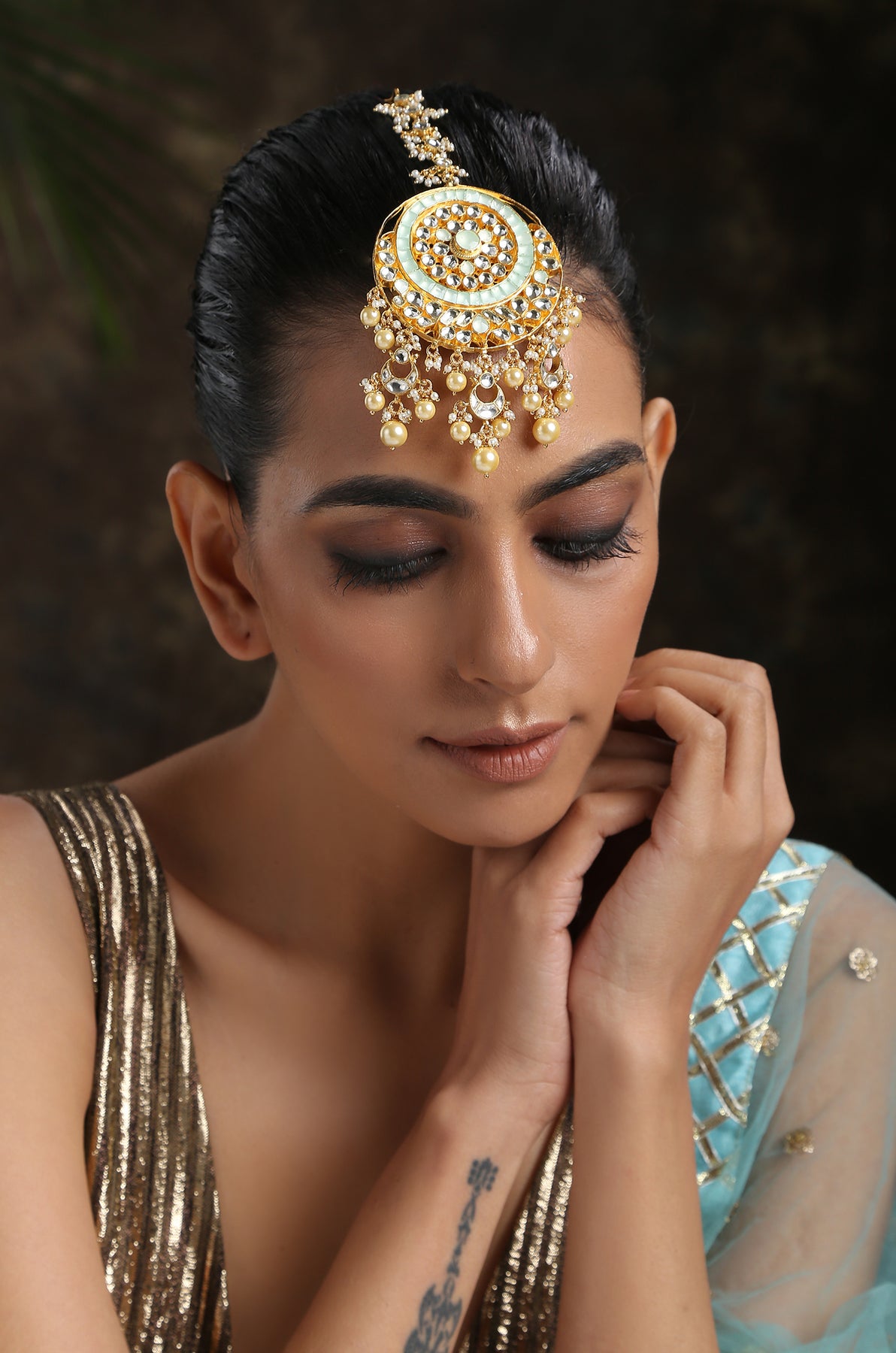 Priyata Mint Green Meenakari And Kundan Maang Tikka Paisley Pop Shop