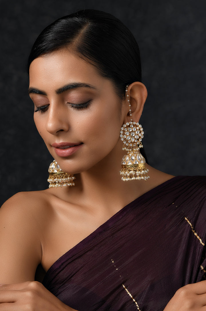 Shravya Gold Plated Polki & Pearl Jhumkas